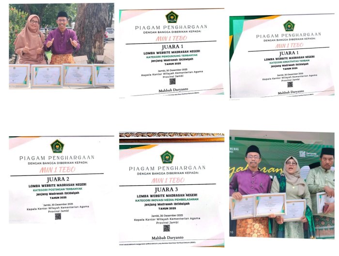 MIN 1 Tebo Ucap Rasa Syukur Borong Prestasi Pada Ajang Perlombaan Website Tingkat MI Se Provinsi Jambi