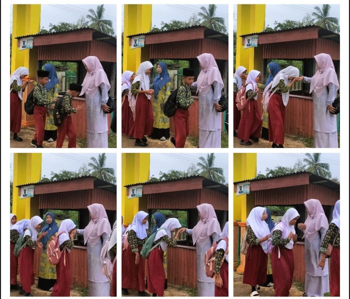 Guru MIN 1 Tebo Kembali Laksanakan Rutinitas Sambut Siswa Setiap Pagi