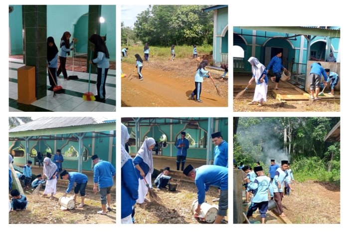 Keluarga Besar MIN 1 Tebo Gelar Aksi Bakti Sosial Bersihkan Lingkungan Masjid Dengan Semangat