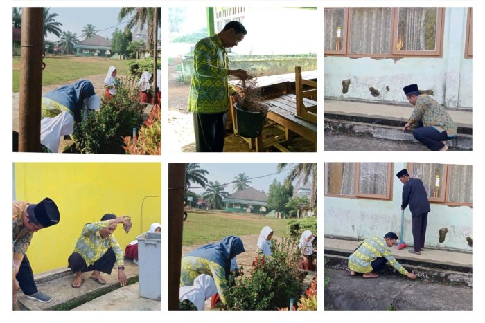 Dewan Guru MIN 1 Tebo Gelar Aksi Bersih Lingkungan Sebelum Pelaksanaan Libur Berlangsung