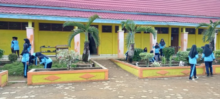 Siswa MIN 1 Tebo Gotong Royong Bersihkan Lingkungan Madrasah