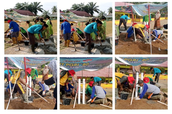 Kepala MIN 1 Tebo Beserta Dewan Guru Perbaharui Tiang Bendera Tingkatkan Fasilitas di Madrasah