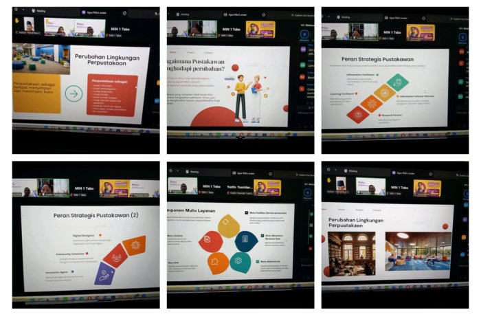 Kepala Pustaka dan Pustakawan MIN 1 Tebo Ikuti Pelatihan Perpustakaan Melalui Zoom Meeting